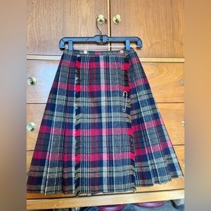 Vintage 70s Tartan Red Plaid 100% wool midi skirt by Personal • ILGWU Union made